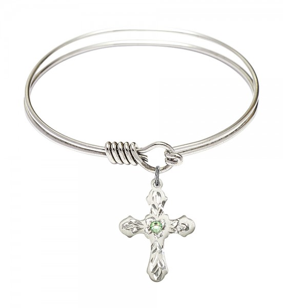 Smooth Bangle Bracelet with a Cross Charm - Peridot