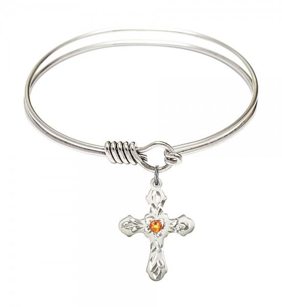 Smooth Bangle Bracelet with a Cross Charm - Topaz