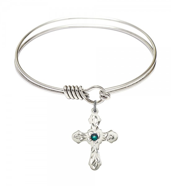 Smooth Bangle Bracelet with a Cross Charm - Emerald Green