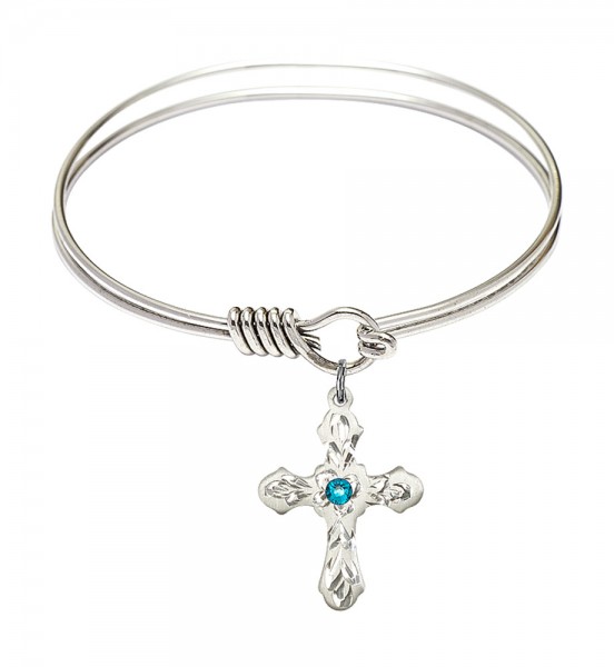 Smooth Bangle Bracelet with a Cross Charm - Zircon
