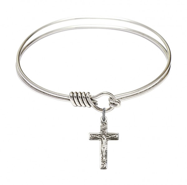 Smooth Bangle Bracelet with a Crucifix Charm - Silver