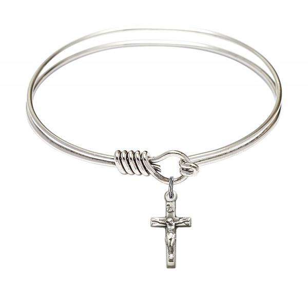 Smooth Bangle Bracelet with a Crucifix Charm - Silver