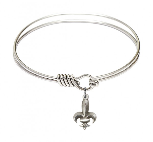 Smooth Bangle Bracelet with a Fleur de Lis Charm - Silver