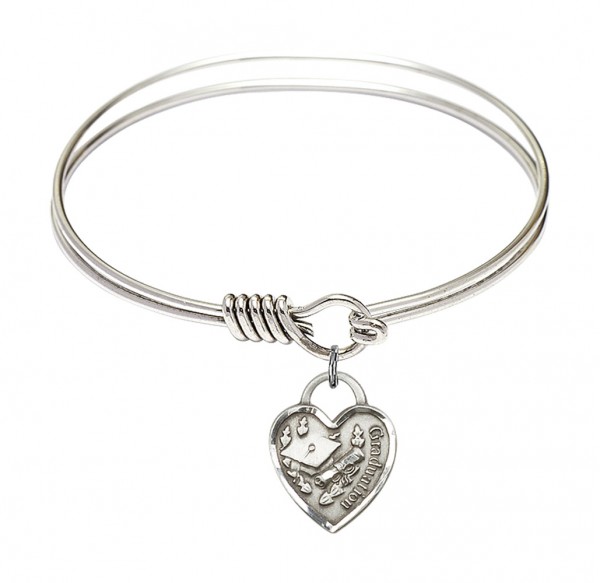 Smooth Bangle Bracelet with a Graduation Heart Charm - Silver