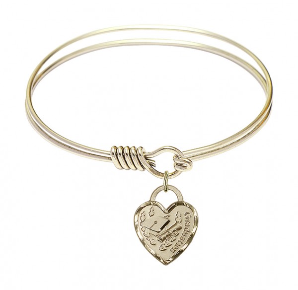 Smooth Bangle Bracelet with a Graduation Heart Charm - Gold