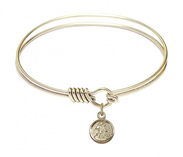 Smooth Bangle Bracelet with a Guardian Angel Charm - Gold