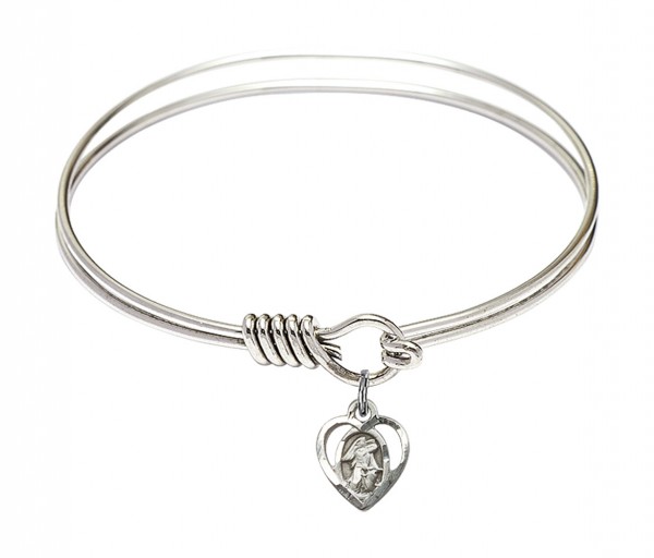 Smooth Bangle Bracelet with a Guardian Angel Charm - Silver