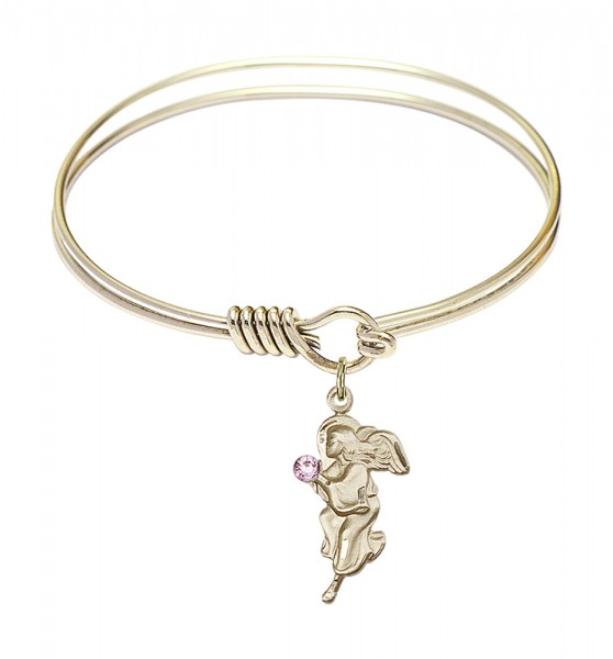 Smooth Bangle Bracelet with a Guardian Angel Charm - Light Amethyst