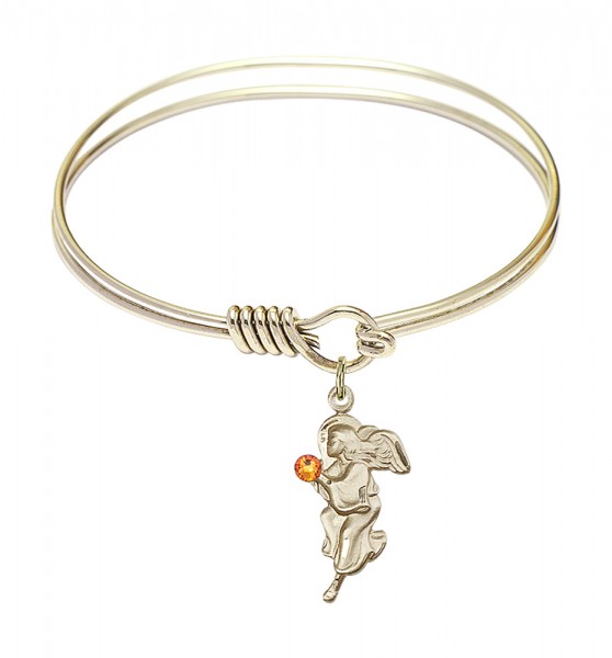 Smooth Bangle Bracelet with a Guardian Angel Charm - Topaz