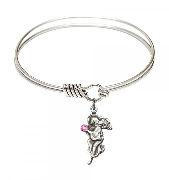 Smooth Bangle Bracelet with a Guardian Angel Charm - Rose