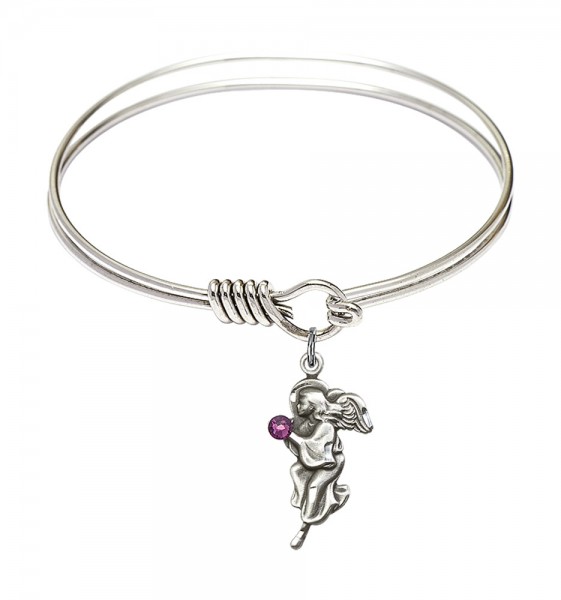 Smooth Bangle Bracelet with a Guardian Angel Charm - Amethyst