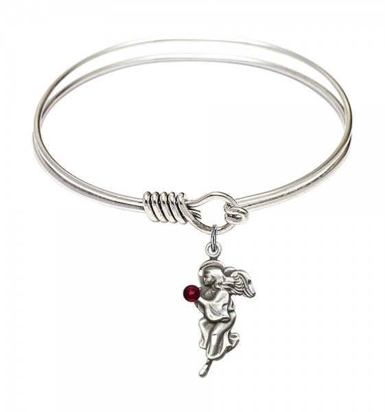 Smooth Bangle Bracelet with a Guardian Angel Charm - Garnet