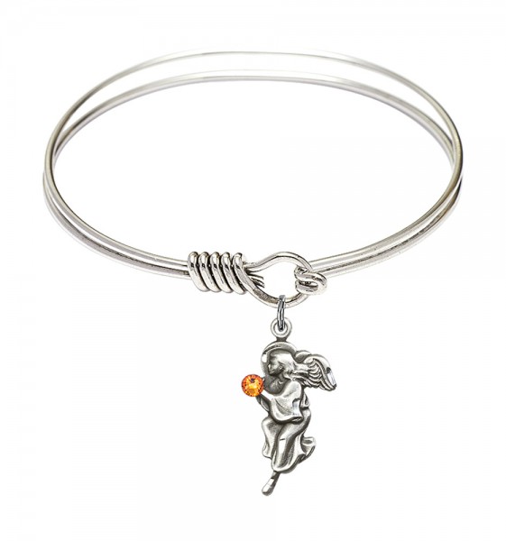 Smooth Bangle Bracelet with a Guardian Angel Charm - Topaz