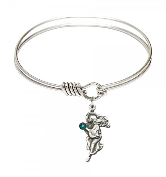 Smooth Bangle Bracelet with a Guardian Angel Charm - Emerald Green