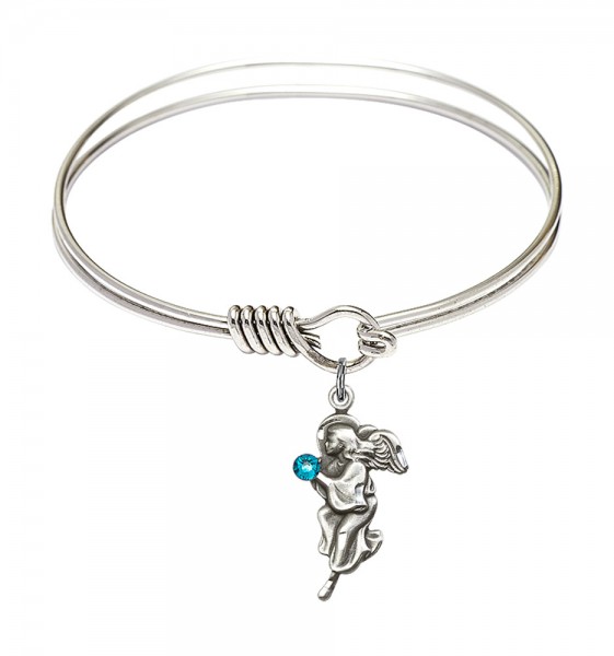 Smooth Bangle Bracelet with a Guardian Angel Charm - Zircon
