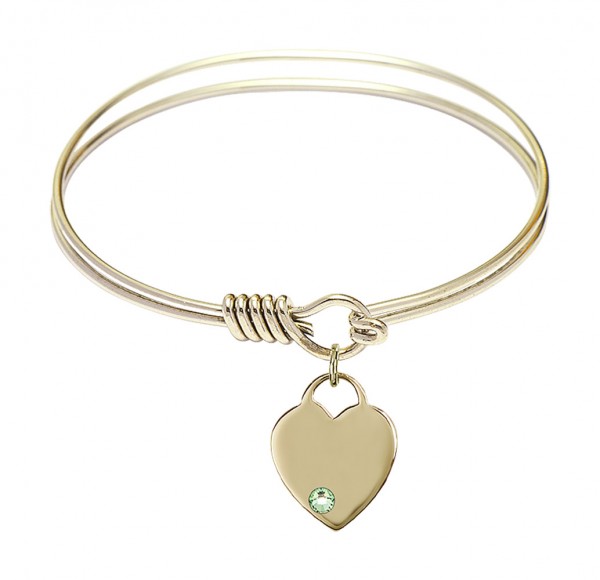 Smooth Bangle Bracelet with a Heart Charm - Peridot