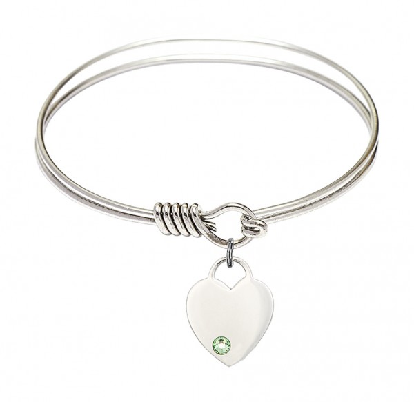 Smooth Bangle Bracelet with a Heart Charm - Peridot