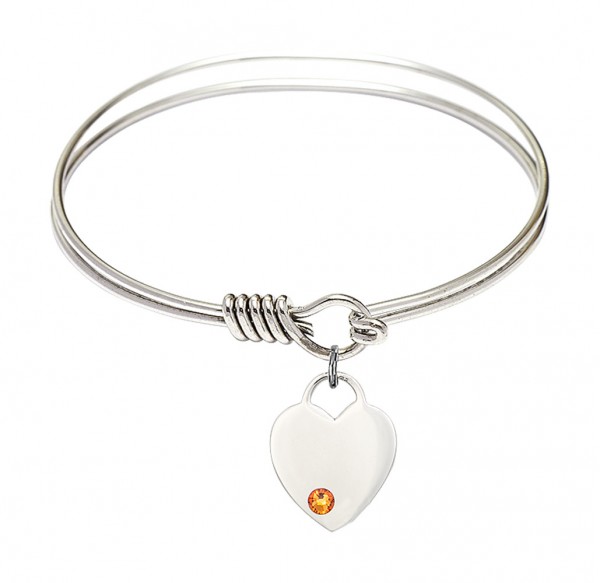 Smooth Bangle Bracelet with a Heart Charm - Topaz