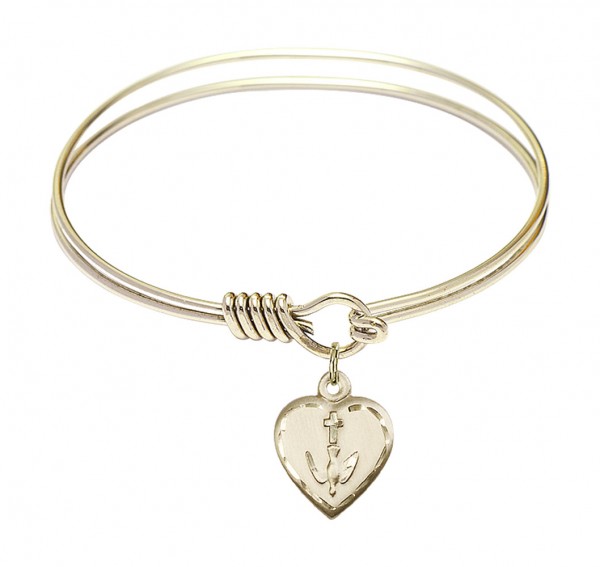 Smooth Bangle Bracelet with a Heart Confirmation Charm - Gold