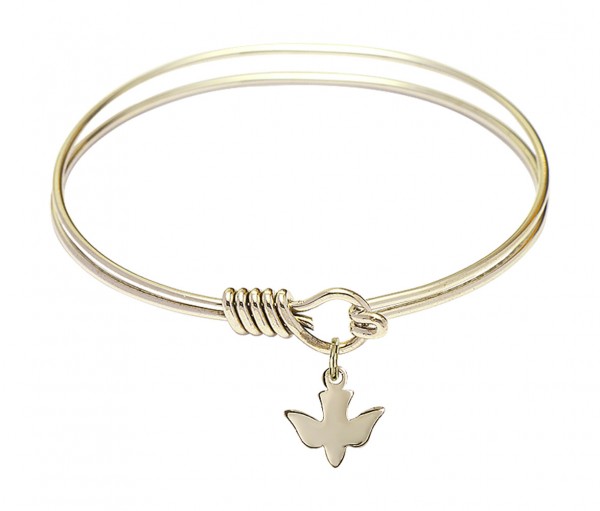 Smooth Bangle Bracelet with a Holy Spirit Dove Charm - Gold
