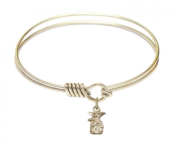 Smooth Bangle Bracelet with a Littlest Angel Charm - Gold
