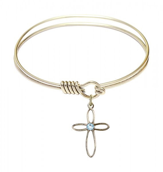 Smooth Bangle Bracelet with a Loop Cross Charm - Aqua