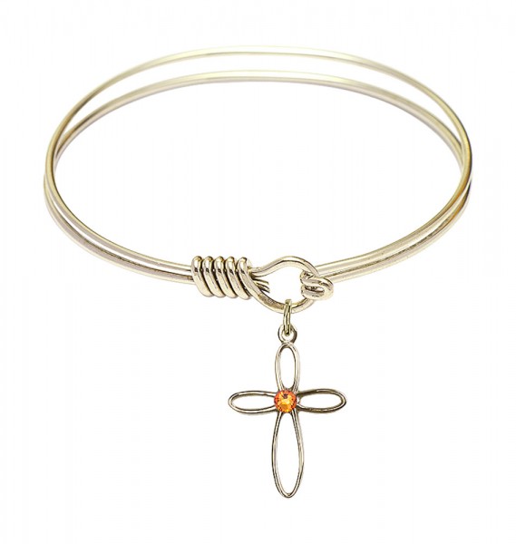 Smooth Bangle Bracelet with a Loop Cross Charm - Topaz