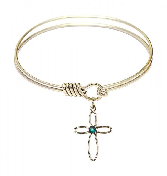 Smooth Bangle Bracelet with a Loop Cross Charm - Emerald Green