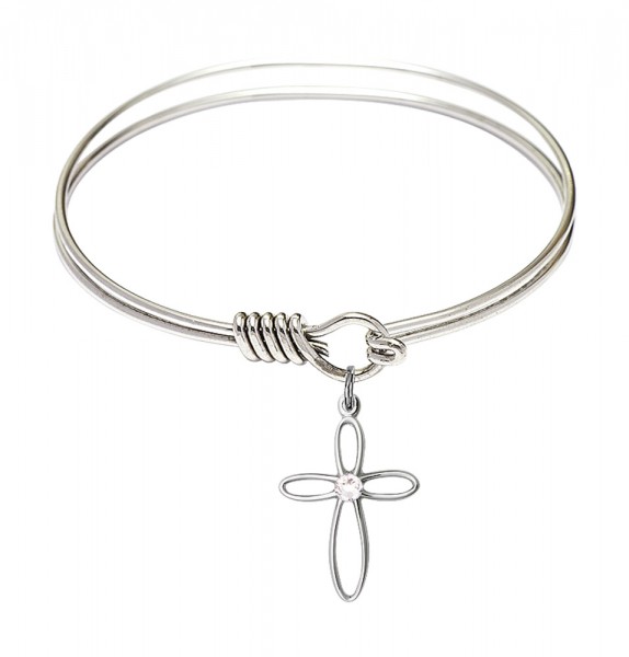 Smooth Bangle Bracelet with a Loop Cross Charm - Crystal
