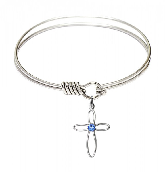 Smooth Bangle Bracelet with a Loop Cross Charm - Sapphire