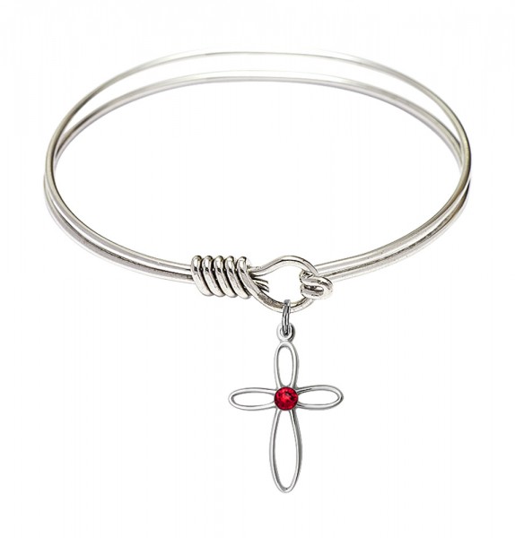 Smooth Bangle Bracelet with a Loop Cross Charm - Ruby Red