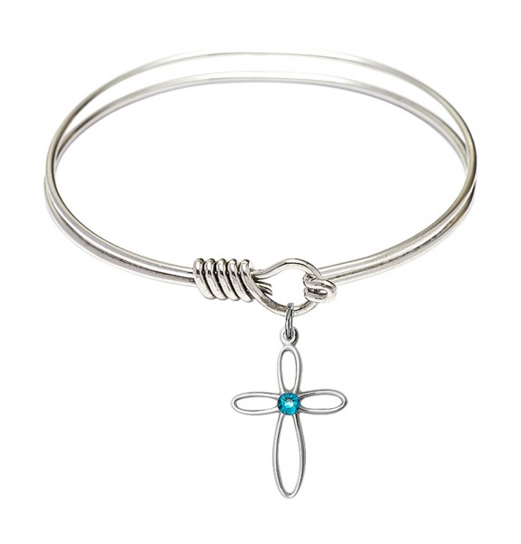 Smooth Bangle Bracelet with a Loop Cross Charm - Zircon
