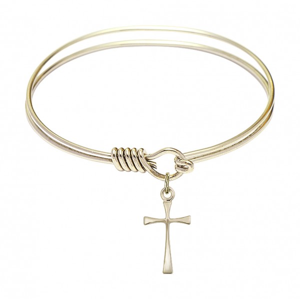 Smooth Bangle Bracelet with a Maltese Cross Charm - Gold
