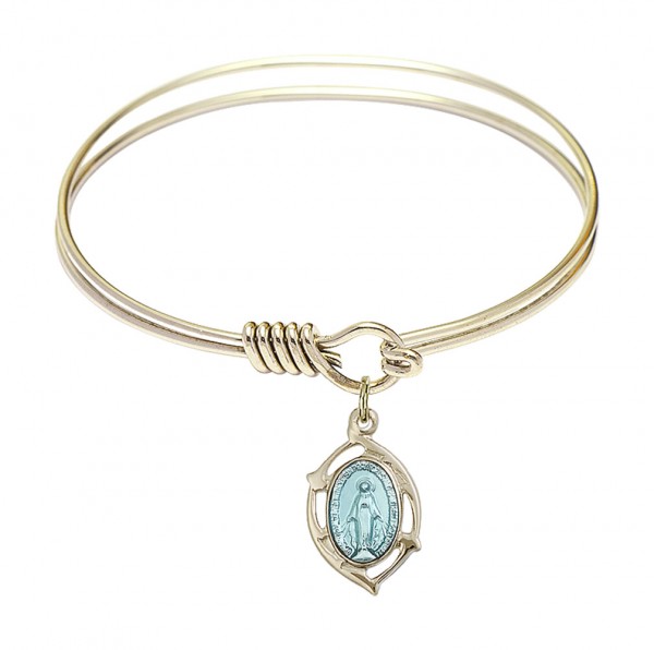 Smooth Bangle Bracelet with a Miraculous Leaf Charm - Gold