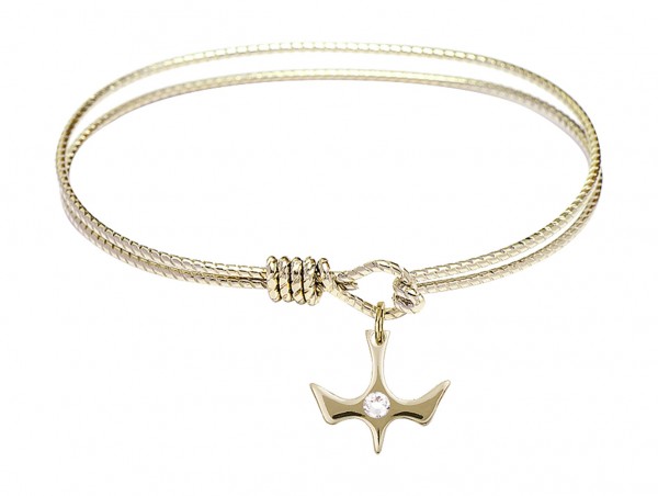 Cable Bangle Bracelet with a Petite Holy Spirit Charm and Birthstone - Crystal