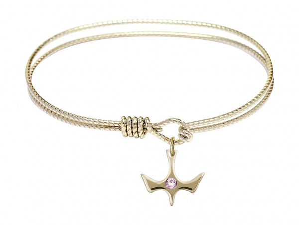 Cable Bangle Bracelet with a Petite Holy Spirit Charm and Birthstone - Light Amethyst