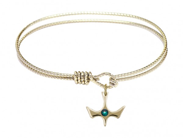 Cable Bangle Bracelet with a Petite Holy Spirit Charm and Birthstone - Emerald Green