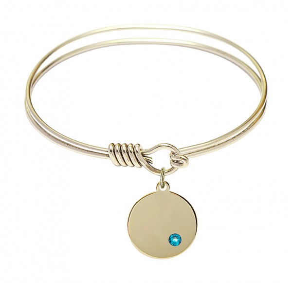 Smooth Bangle Bracelet with a Plain Disc Charm - Zircon