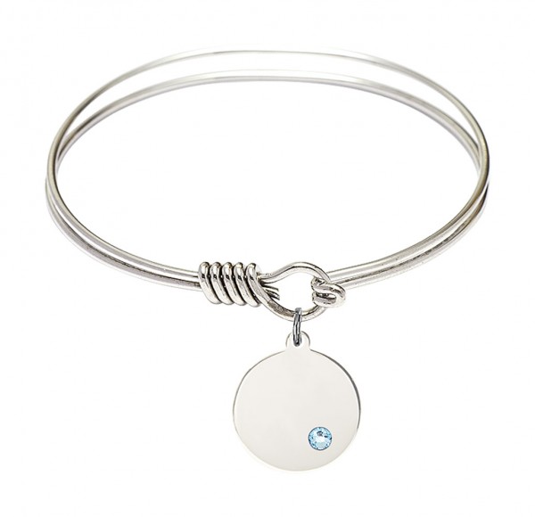 Smooth Bangle Bracelet with a Plain Disc Charm - Aqua