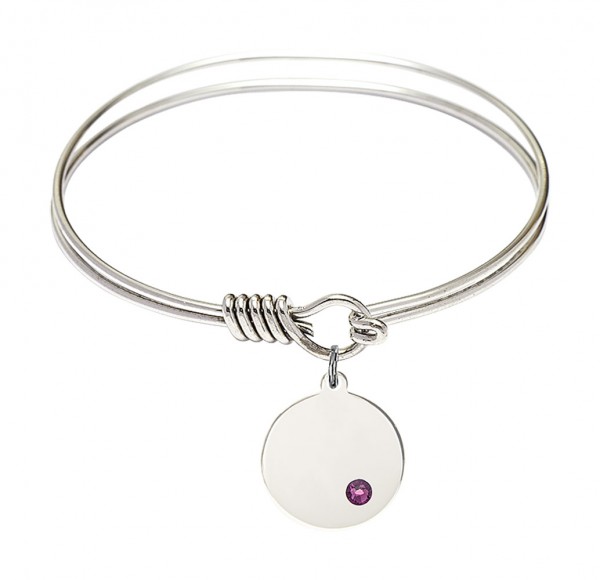 Smooth Bangle Bracelet with a Plain Disc Charm - Amethyst