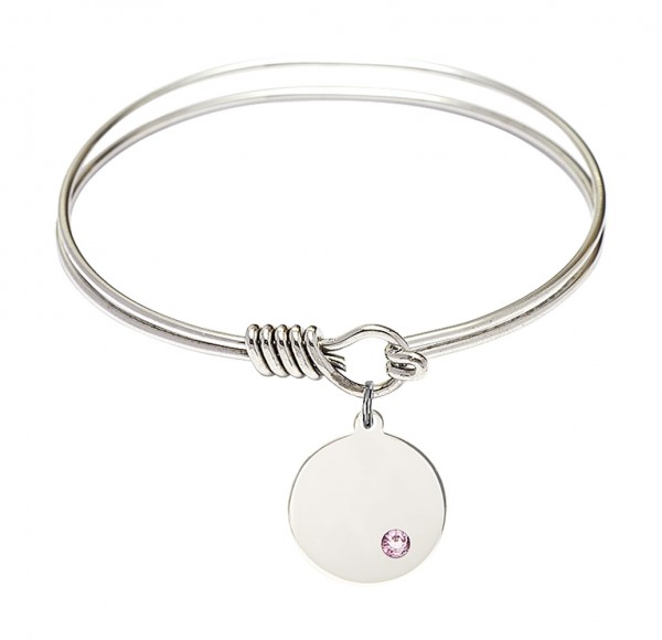 Smooth Bangle Bracelet with a Plain Disc Charm - Light Amethyst