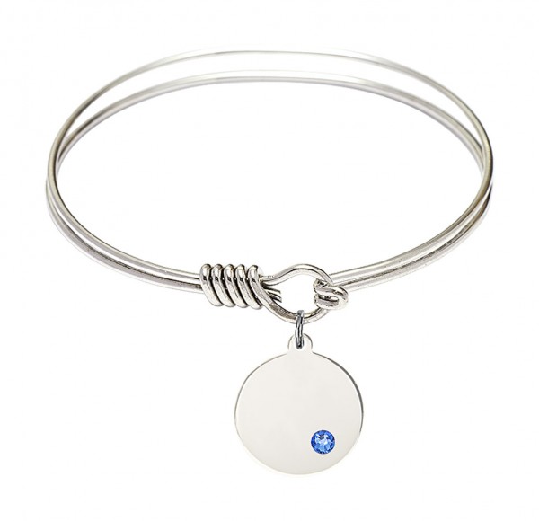 Smooth Bangle Bracelet with a Plain Disc Charm - Sapphire