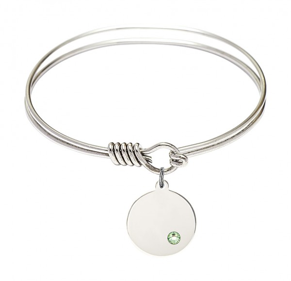 Smooth Bangle Bracelet with a Plain Disc Charm - Peridot