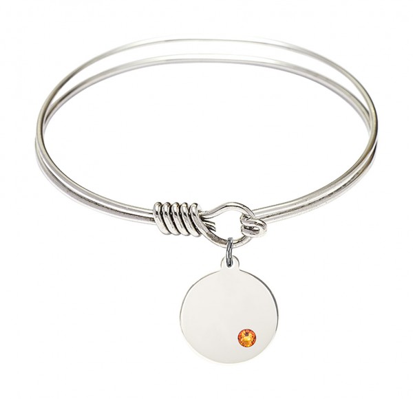 Smooth Bangle Bracelet with a Plain Disc Charm - Topaz
