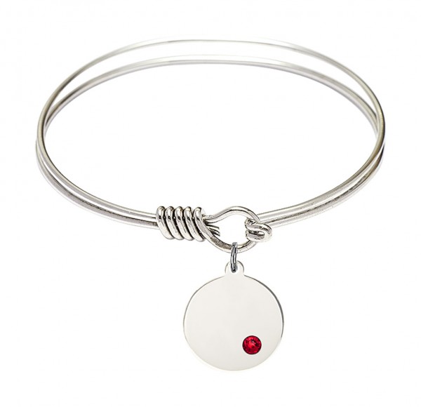Smooth Bangle Bracelet with a Plain Disc Charm - Ruby Red
