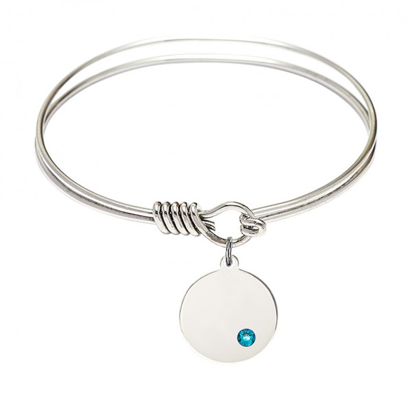 Smooth Bangle Bracelet with a Plain Disc Charm - Zircon