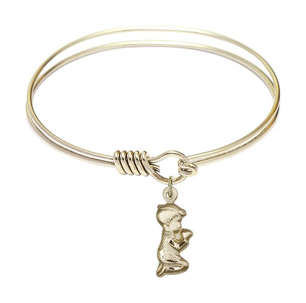 Smooth Bangle Bracelet with a Praying Boy Charm - Gold