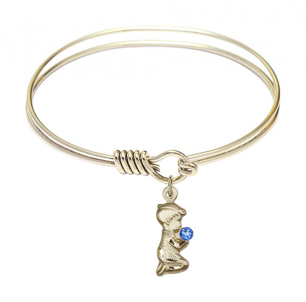 Smooth Bangle Bracelet with a Praying Boy Charm - Blue | Gold