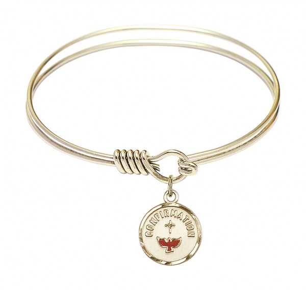 Smooth Bangle Bracelet with a Red Dove Charm - Gold