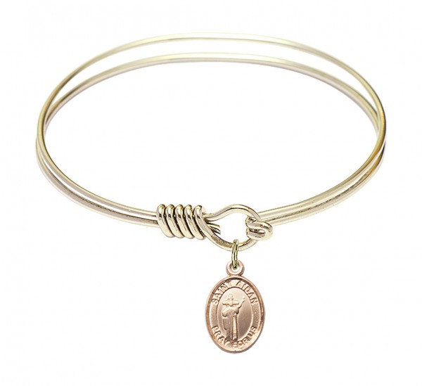 Smooth Bangle Bracelet with a Saint Aidan of Lindesfarne Charm - Gold